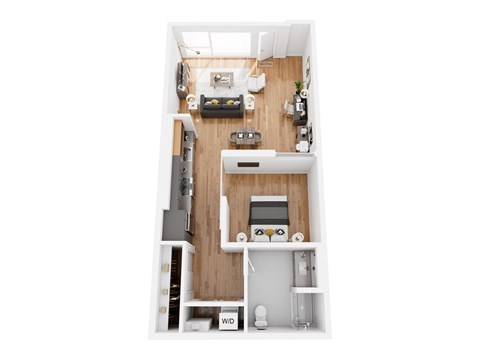 Floor plan for 1 bed, 1 bath, 740 sqft